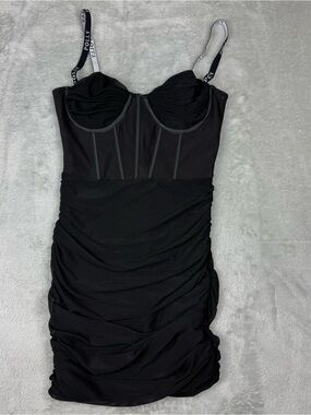 Oh Polly Mesh Corset Ruched Mini Dress - Black Sz 2